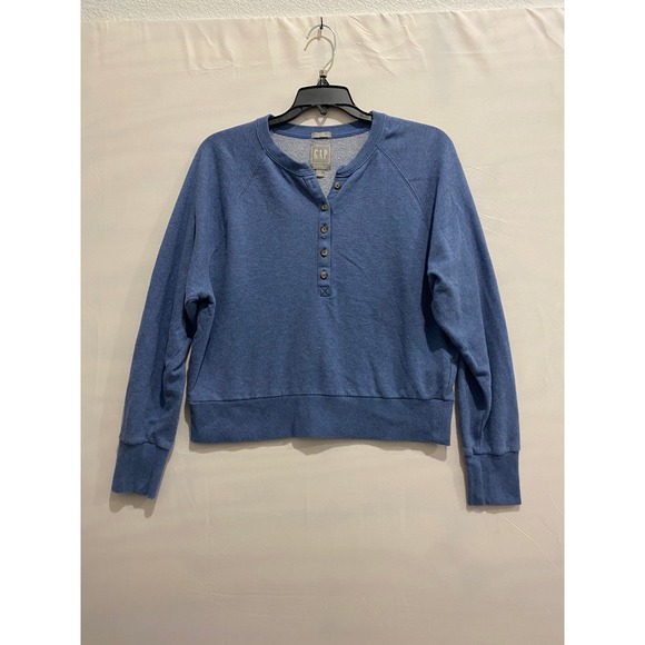 GAP Tops - GAP Women Blue Henley Sweatshirt Pullover Size S Relaxed Fit Casual Comfort